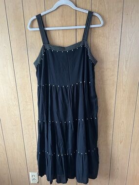 Old Navy Black Tiered Midi Dress with Stripe-Trim Straps